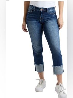 Women's 1822 Taylor Cuff Jeans Size 14 Dark Blue Stretch Festival Ankle Capri